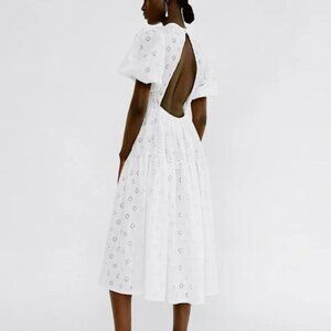 Zara | White lace backless high neck puff sleeve tulle petticoat midi dress | M